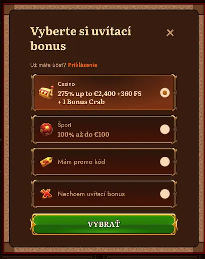 Výber uvítacieho bonusu v kasíne: casino bonus, športový bonus, promo kód alebo bez bonusu